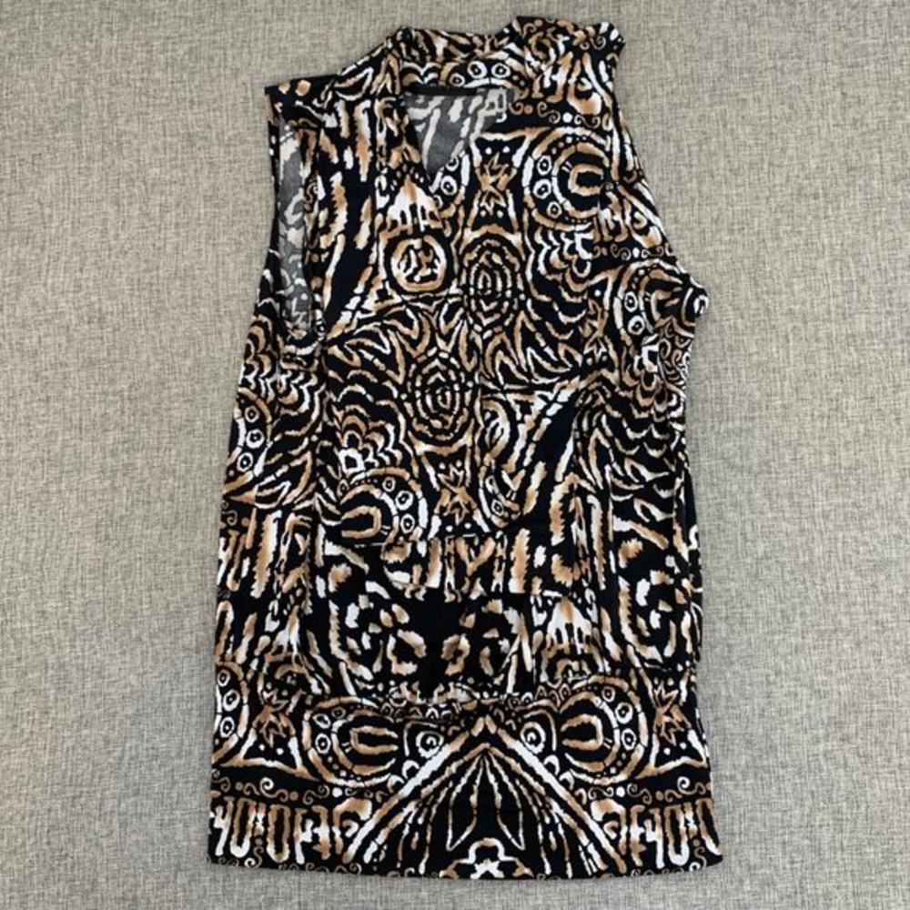 American City Wear Elegant Blouse Wide Neck Small Polyester Top Tan Black White